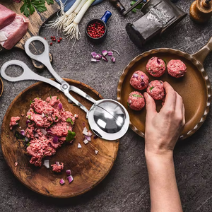 Top vendeur en acier inoxydable fabricant de boulettes de viande antiadhésif cuisine bricolage pinces à boule tourneurs d'ustensiles dans la boîte emballage nouveau produit - Product Image 3