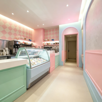 Maßgefertigte Multifunktionale Hochleistungs-Gelato-Vitrine im Pastell-Stil Kommerzieller Eiscreme-Gefrierschrank mit LED-Beleuchtung
