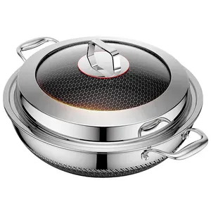 KENGQ Wok antiadhésif à double oreille en acier inoxydable 316 en nid d'abeille pour cuisinière à induction