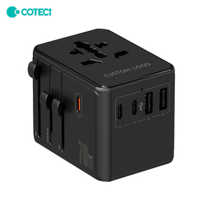 Adaptador de Viaje Universal Global COTECi para Teléfonos Móviles, Enchufe Eléctrico de Carga Rápida de 70W GaN con <span class=keywords><strong>3</strong></span> Tomas de CA - Product Image 1