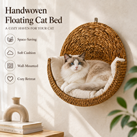 Nouveaux produits : panier suspendu pour chat en osier naturel tressé à la main, parfaitement confortable, avec coussin amovible pour chats d'intérieur