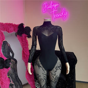 Mono sexy estilo hipster para mujer, jacquard, coqueto, con patchwork, ajustado, elástico, para discoteca. - Product Image 3