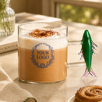 Tasse à eau en verre borosilicate soufflé à la main avec poignée à motif animal, tasse en verre OEM/ODM, tasse à café résistante à la chaleur