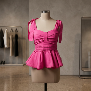 Blusa Ecológica para Mujer, Diseño Dulce, Tejida en Algodón y Spandex, Cuello Asimétrico, Sin Mangas, Corta, con Volantes, Tirantes Finos, OEM/ODM - Product Image 1