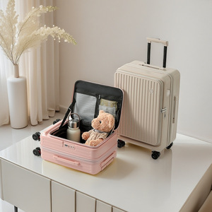 20-Inch Carry-On <b>Suitcase</b> Front Open Spinner Wheel Solid Color Unisex Travel Luggage With <b>Lock</b> Leisure Use - Product Image 4