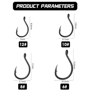 Hameçon de pêche à la carpe en acier à haute teneur en carbone, nickel noir mat, à large ouverture, pour thon et truite, <span class=keywords><strong>Hamecon</strong></span> - Product Image 5