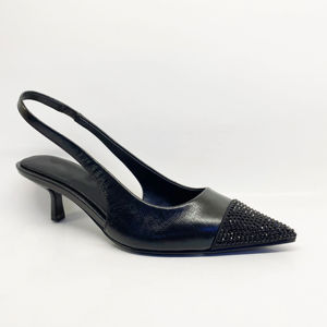 Sandalias de tacón alto de cuero de lujo para mujer, estilo slingback, para verano, con plataforma, de color liso, sin cordones - Product Image 1