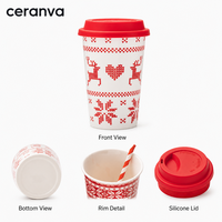 Vente en gros en stock, tasses à café de voyage en céramique personnalisées de 420 ml, tasses en porcelaine de Noël avec couvercle, cadeau de Noël