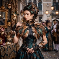 Capelet en plumes d'autruche avec gants sans doigts en dentelle, multicolore, col montant, pour carnaval, burlesque, spectacle de scène, soirée