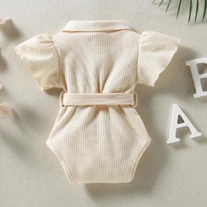 2022 Mono de bebé con mangas de volantes, estilo temperamental, rosa, adorable, con cinturón y pecho abierto - Product Image 6