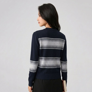 Fashionable 100% Wool Color-Block Stripe Knit <strong>Lightweight</strong> <strong>Cardigan</strong> Casual Long Sleeve Sweater <strong>for</strong> Spring <strong>Summer</strong> Daily Wear - Product Image 5