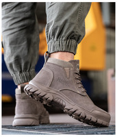 Bottes de travail western pour hommes en gros, respirantes, avec embout en acier, mi-mollet, fermeture éclair et lacets, chaussures de sécurité antistatiques pour toutes les saisons