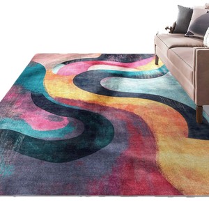 พรมคริสตัลเวลเวทลายแอบสแตรก รูปทรงสี่เหลี่ยมผืนผ้า ทนต่อคราบสกปรก ผลิตจากเส้นใยโพลีเอสเตอร์ สำหรับตกแต่งบ้าน - Product Image 5