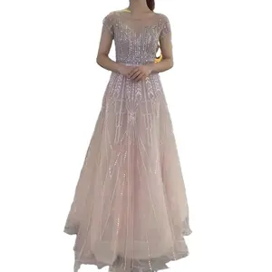 Luxury Evening Dress Beads O Neck Ball Gown Women Dresses Gown Ladies Prom Dresses