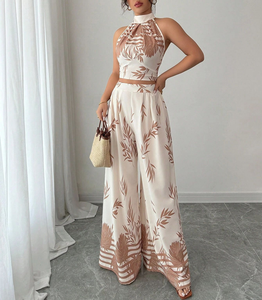 Conjunto <span class=keywords><strong>de</strong></span> Dos Piezas <span class=keywords><strong>para</strong></span> <span class=keywords><strong>Mujer</strong></span>, Estilo Bohemio, Estampado Floral, Halter sin Espalda, Pantalones Anchos <span class=keywords><strong>de</strong></span> Cintura Alta, Casual, Elegante, <span class=keywords><strong>para</strong></span> <span class=keywords><strong>Fiesta</strong></span> o Vacaciones - Product Image 5