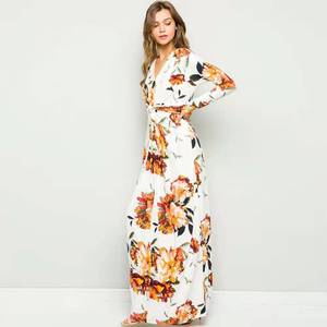 Fashion Design con motivo floreale stampato abito a manica lunga abito da sera donna abbigliamento donna Ropa - Product Image 2