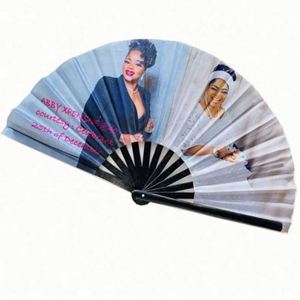 High Quality 33cm Bamboo Folding Hand <b>Fan</b> <b>Large</b> Clack Rave Painted with Love Style for New Year Parties and Crafts - Product Image 3
