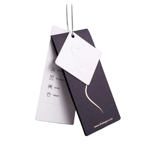 Nieuwe Design Merknaam Hoge Kwaliteit Bedrukte Rechthoek Zwarte Kleding Papier Hang Tags Voor Kleding