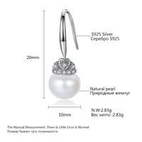 CZCITY Boucles d'oreilles pendantes vintage en argent sterling 925, forme couronne mignonne, perle d'eau douce de 9-9,5 mm, plaqué rhodium, bijoux pour femmes