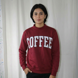 Coffee Brown Hooded Velour Half Zip Oversized Sweatshirt 100% Cotton White Applique Embroidery Winter Men's Clush Sports Color - Product Image 1