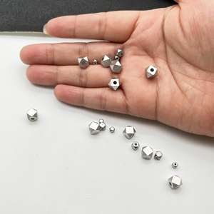 Acier inoxydable en forme de diamant polygonal à travers la perle chaîne faite à la main bracelet lâche collier accessoires bijoux chanfreinés - Product Image 1