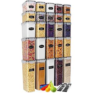 24 contenants de stockage alimentaire en plastique sans BPA, hermétiques, pour garder les aliments secs, les haricots, les nouilles, les céréales, le sucre - Product Image 1