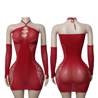 Robe moulante mini sexy pour femme à col licou en résille avec manches longues amovibles et design ajouré pour soirées et clubs