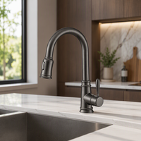 Robinet de cuisine moderne en laiton sans plomb pour hôtel, avec valve à disque en céramique, finition noire polie, monocommande, installation facile à un seul trou