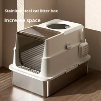 Bac à litière pour chat en acier inoxydable extra large plateau surélevé semi-fermé anti-odeur avec sortie supérieure accessoire de toilette anti-éclaboussures