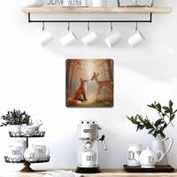 Décoration murale en aluminium avec peinture de renard et cerf, impression artistique carrée en aluminium