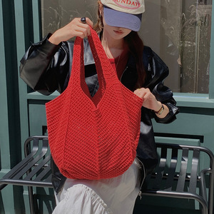 <span class=keywords><strong>Sac</strong></span> fourre-tout portable en tricot, grande capacité, tissé au crochet, ajouré, en maille, pour le shopping et les vacances - Product Image 1
