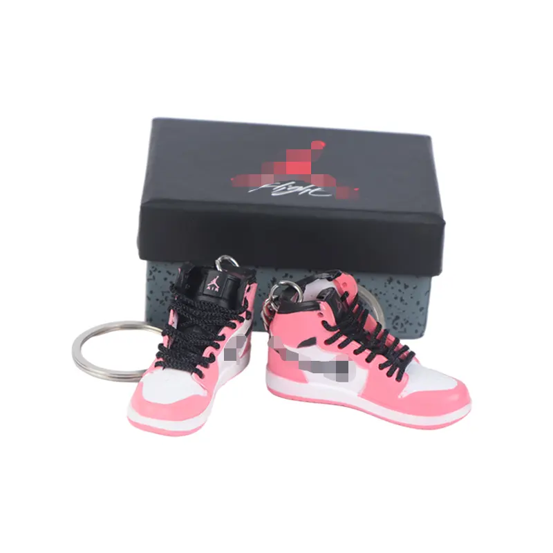 Custom Wholesale Designer Hand Painted PVC Basketball With Box Cherry Blossom Pink Mini Shoes Keychain 3d