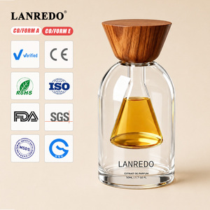 Hot Sale Luxury Niche clear perfume Bottle 50ml 100ml Creative Double Wall Glass Perfume Bottle with Wood Cap - Product Image 1