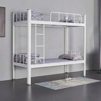 Lit superposé en métal robuste, lit double en acier durable pour hébergement du personnel, cadre de lit double pour dortoir avec garde-corps complet et échelle