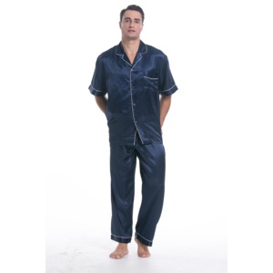 Pigiama di Lusso in Raso per <span class=keywords><strong>Uomo</strong></span>, Set Due Pezzi Termico e Traspirante, Abbigliamento da Casa Estivo per Adulti, Completo da Notte in Seta - Product Image 3