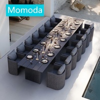 Ensemble de meubles d'extérieur de patio de jardin champagne noir Table de luxe longue en aluminium de 15 pieds avec 14 chaises de salle à manger en corde