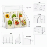 Boîte de présentation personnalisée en acrylique pour sachets de graines, organisateur transparent pour sachets de jardinage, étui à compartiments inclinés, panneau avant avec logo OEM