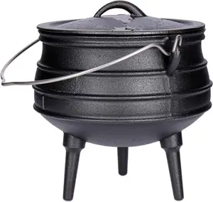 Pot en fonte à 3 pieds Afrique du Sud Pot en fonte pré-assaisonné pour le camping Chaudron de cuisine Pot chaud Afrique du Sud