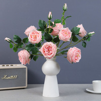 Buket bunga austin rose Artificial, buket bunga mawar sentuhan asli 3 kepala melembabkan untuk dekorasi rumah dan pernikahan