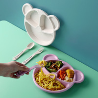 Assiette de petit-déjeuner créative pour bébé avec fourchette, en céramique, motif ours, pour enfants