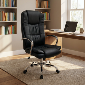 Chaise de bureau pivotante en cuir PU, ergonomique, de luxe, <span class=keywords><strong>prix</strong></span> <span class=keywords><strong>d</strong></span>'usine, dossier haut, pour cadre dirigeant, noire - Product Image 1
