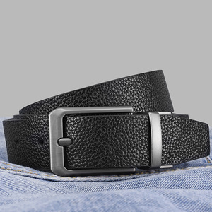 Cinto Casual de Negócios Masculino com Fivela Rotativa Dupla Face, Padrão de Pedra Lychee, Acessório Decorativo para Jovens em Liga - Product Image 4
