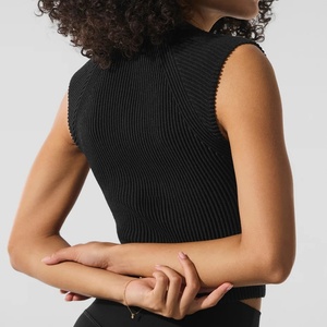 Débardeurs en coton tricoté respirant de haute qualité pour femmes, col montant, imprimé numérique, broderie, séchage rapide, écologiques - Product Image 2