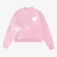 Pulls unisexes surdimensionnés en maille bleu clair anti-rides avec logo personnalisé motif ange Cupidon, style streetwear, vente en gros