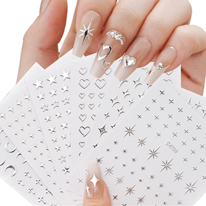 Pegatinas 3D para Uñas con Diseño <span class=keywords><strong>de</strong></span> Luna, Estrellas y Cruz, Adhesivos Holográficos Dorados con Forma <span class=keywords><strong>de</strong></span> Corazón y <span class=keywords><strong>Estrella</strong></span>, Hechos <span class=keywords><strong>de</strong></span> Plástico - Product Image 1