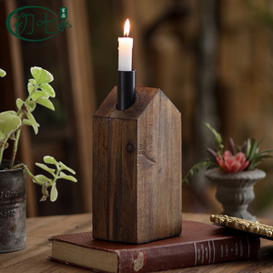 Portavelas de Madera Maciza con Forma de Casa, Estilo Antiguo, Decoración para el Hogar, Regalo de Boda - Product Image 3