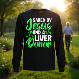 Camiseta de manga larga para receptor de trasplante de hígado: Salvado por Jesús y un donante de hígado - Product Image 3