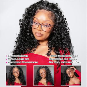 Perruque mi-longue à ondulations d'eau en <span class=keywords><strong>cheveux</strong></span> humains, 3 en 1, sans colle, sans couture, à retourner, avec bandeau à cordon, densité 180%, perruque mi-longue bouclée - Product Image 4