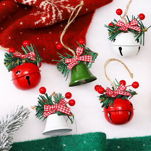 QY Christmas Metal Bell Hanging Ornament Red Green Ribbon <b>Bow</b> Tree Decoration for Holiday Decor - Product Image 2