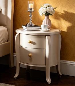 Classic Solid Wood Nightstand,2 Curved Drawer Brass Knob Cabriole Leg Bedside Cabinet for European Bedroom <b>Night</b> <b>Stand</b> - Product Image 5